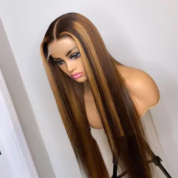 Design Honey Blonde Highlight Wigs,Color 4/27 Highlighted Lace Front Human Hair Full Lace Frontal Wigs,Brown Highligt Wig