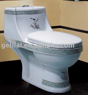 P TRAP DECORATED WASHDOWN ONE PIECE TOILET