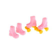 2Pairs Kids Girls Toy Roller Play For Barbie Dolls Accessories Gift For Kid Doll Roller Skates Decorative Toy 4*3CM