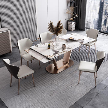 Modern Luxury Foldable Dining Table and Chair Combination with Slate Expansion