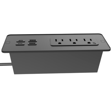 7-in-1 65W Fast Charging Furniture Outlet with 3 AC Plugs and 4 USB Ports - Black Desktop Mount Power Strip