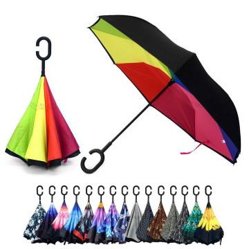 Parquet 50+ UV Rainbow 23 Inch Double Layer Inverted C Shaped Windproof Umbrella