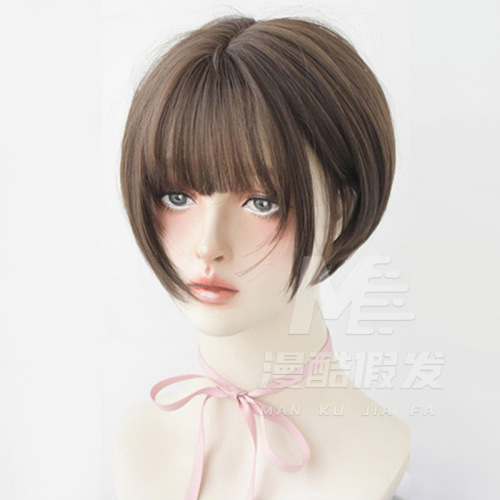High-quality bob hairstyle chestnut brown women's wig 2