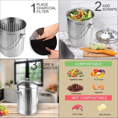 Compost Bin 1.0 Gallon Stainless Steel Kitchen Composter