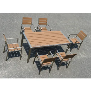 Hot Sale Resort Hotel Restaurant Outdoor Garden Dining Furniture - Plastic Wood Table and Chair Sets