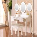 Vanity Table with Stool Girls Modern Makeup Dressing Table With 3 Mirrors Manufactory