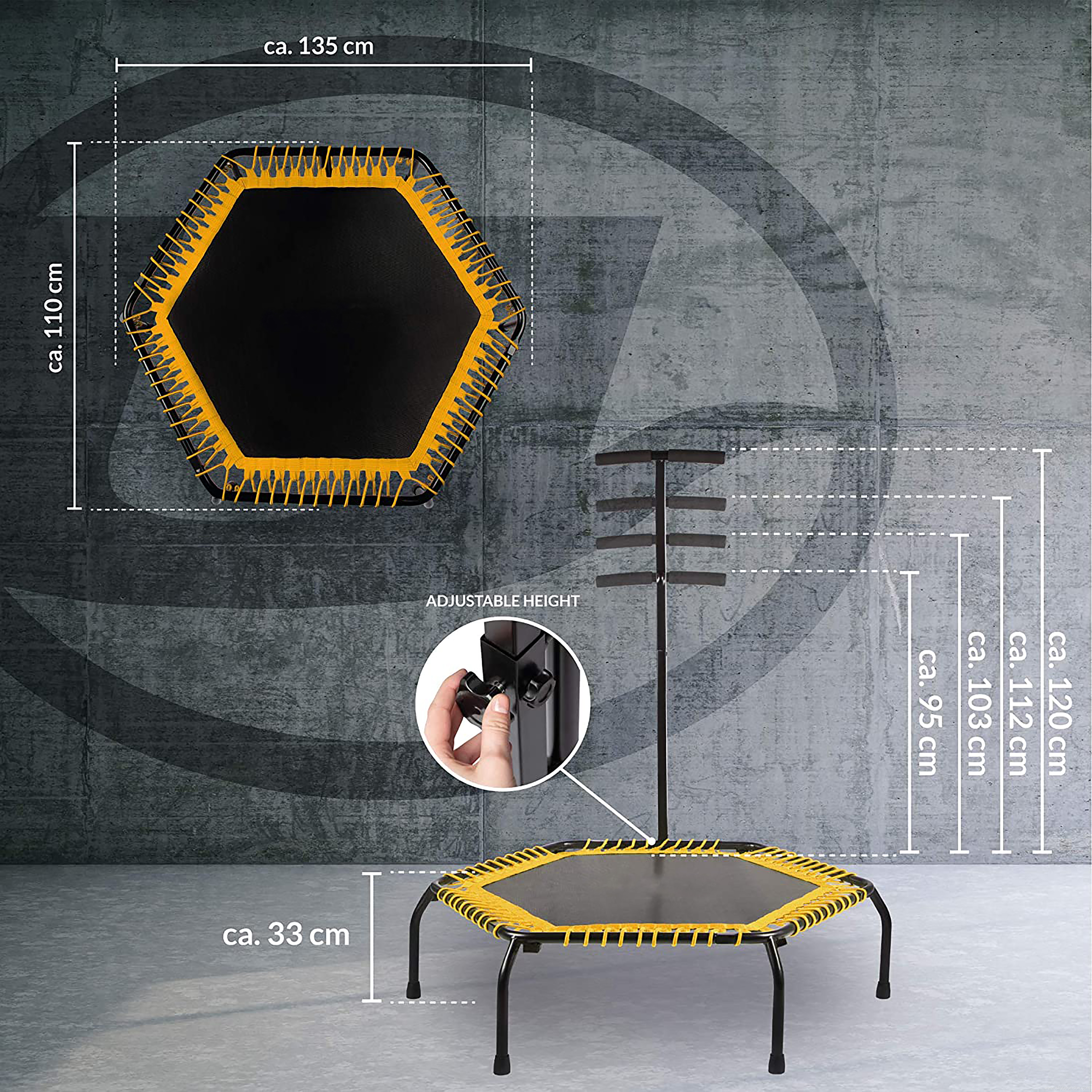 Gym fitness 50 inch hexagon trampoline with handle