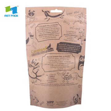 sac de fermeture à glissière pour aliments pour animaux de compagnie en papier kraft refermable avec logo personnalisé pour congélateur