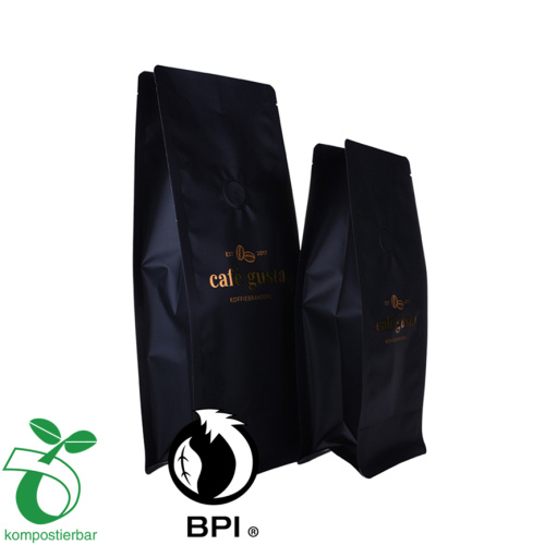 Side Gusset Biodegradable Flat Bottom Coffee Bag With One Way Valve Zip Lock