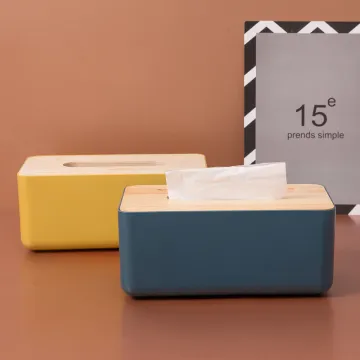 Wooden Cover for Plastic Tissue Box - Solid Colors Napkin Holder for Home Decoration