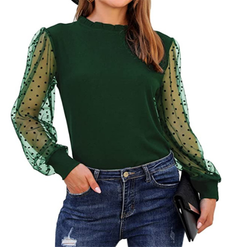 Mesh Panelled Top Womens Mock Neck Tops Supplier