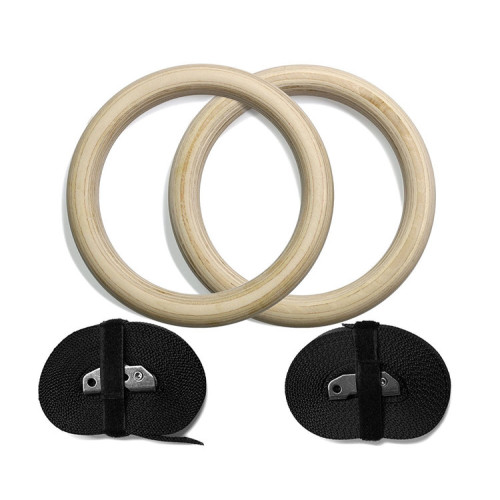 wooden gymnastics gym rings with adjustable straps