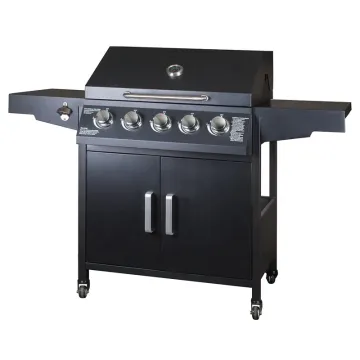 5 Burner BBQ Propane Gas Grill, Stainless Steel 60,000 BTU Patio Garden Barbecue Grill with Two Side Shelves