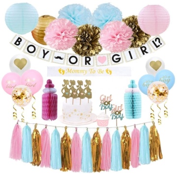 Baby Shower Decorations With Boy Or Girl Banner Blue Pink Balloons for Gender Reveal Party Supplies Kit