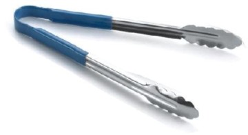Vinyl coated food tong,blue, s/s
