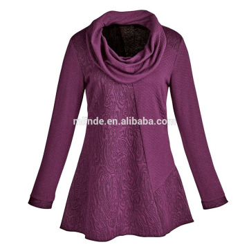 100% Polyetsr Textured Solid Asymmetrical Design Cowl Neck Long Sleeve Thick Shirt For Women