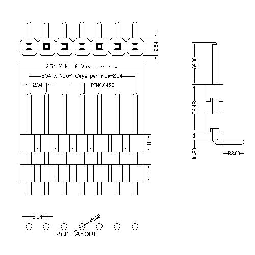 2.54 mm Pin Header Single Row Double Plastic Angle Type PHER02-XXS