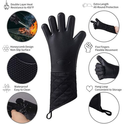 Heat Resistant Gloves BBQ Kitchen Silicone Oven Mitts