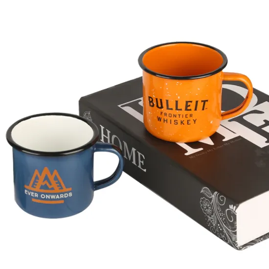 Orange Glaze Enamel Tea Cup with Painted Rim