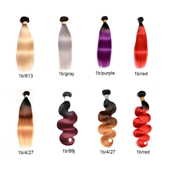 Brazilian Ombre Color Human Hair 1B/99J, 1B/Gray, 1B/613# Highlight Color , 1B/purple Human Hair 3 to 4 Bundles with Closure