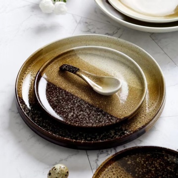 Wholesale Multi-Size Ceramic Plates with Glazed Flambe Finish