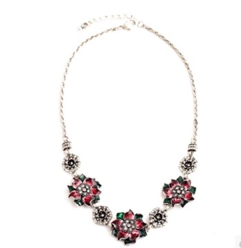 Gold Necklace Designs, PT1376 Fashion Jewelry Wholesale Tridimensional Crystal Flowers Charm Statement Gold Necklace Designs