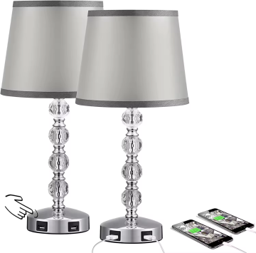 Nordic Modern Luxury LED Table Lamp with Crystal Contemporary Double USB for Bedroom