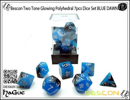 Bescon Two Tone Glowing Polyhedral 7pcs Dice Set BLUE DAWN-5
