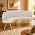 European Curved Sofa Fabric Upholstered Seating Wooden Legs Living Room Bedroom Hotel Apartment