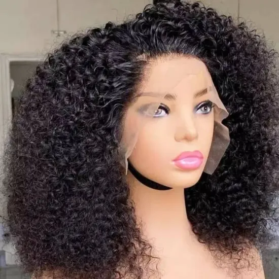 Brazilian grade 10a 100% virgin human hair wig 16in 150% Density Kinky Curly Lace Frontal Pre plucked