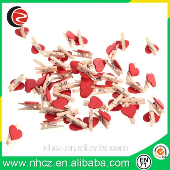 Wedding Decor Red Heart Wood Clips