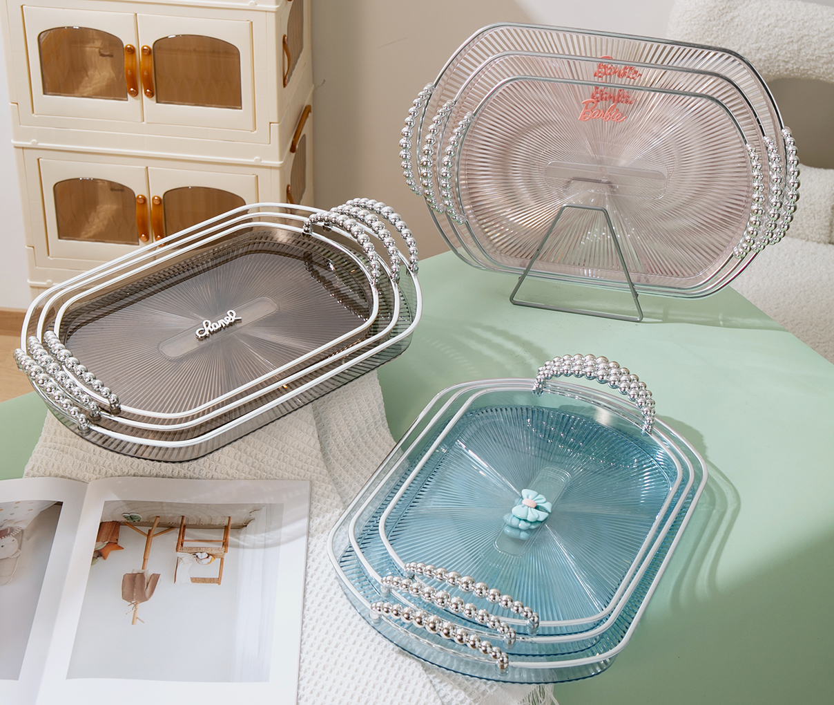 Fruits Dessert Decorative Plastic Tray With Handle