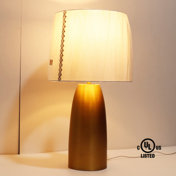 UL Certified Hotel-Style Brass Table Lamp with Fabric Shade for Modern Bedroom Lighting