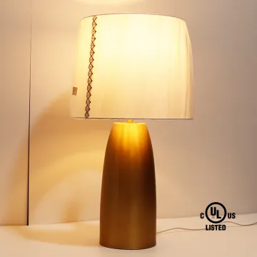 UL Certified Hotel-Style Brass Table Lamp with Fabric Shade for Modern Bedroom Lighting