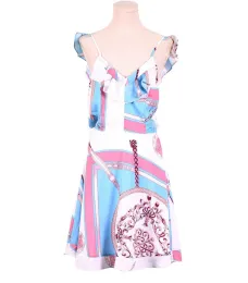 Digital Deep V-neck Ruffle Sleeveless Mini dress