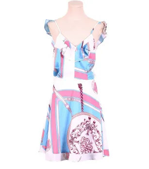 Digital Deep V-neck Ruffle Sleeveless Mini dress