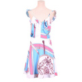 Digital Deep V-neck Ruffle Sleeveless Mini dress