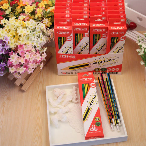 hexagonal striped HB pencil with eraser/novelty pencils/wood pencil/Color box packaging