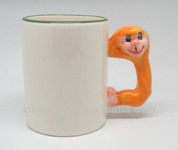 11OZ White Blank Sublimation mugs with Monkey handle FOR ZIBO XINYU PROMOTION
