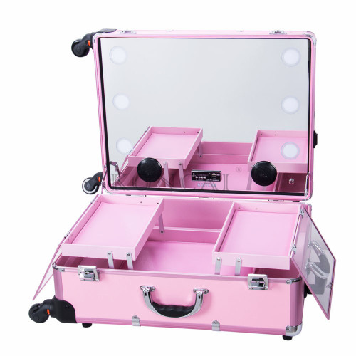 2017 New Arrival Trolley Makeup Case with Full Mirror and Lights