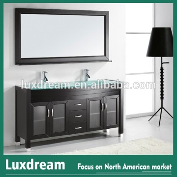60" Double Glass Sinks Bathroom Vanity with Stainless Steel Legs