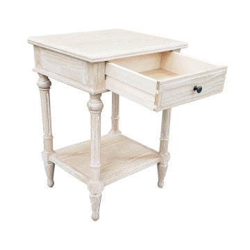 Modern Luxury White Oak Wood Narrow Bedside Table in Beige for Bedroom - Mrs. Woods