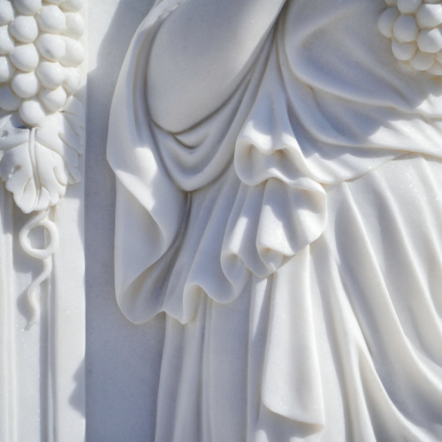 Carved White Marble Statues Pair Floral Alcove Decor