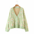 Damendruck Blume offen vordere Strickjacke