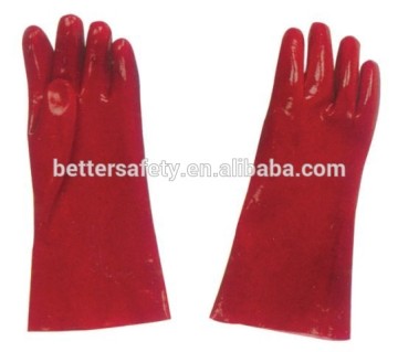 Long Cuff Red PVC Coated Construction Gloves cotton lined