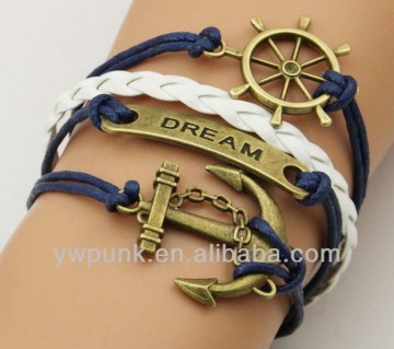 Supply DIY fashion handmade fashion jewelry bronze thwartwise DREAM anchor rudder bracelets braided China celebrity jewelry