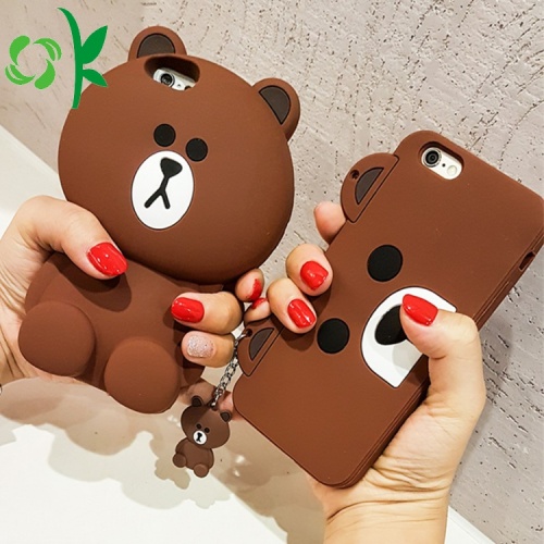 ออกแบบซิลิโคนกรณีโทรศัพท์มือถือสีน้ำตาล Bear Design