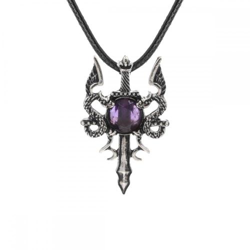 Retro Double Dragon Sword Style Pendant Necklace