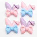 Kawaii Resin Cabochons Flatback Candy Colors Ribbon Knot Bow Animal Rabbit Ear Patch Sticker Ornament Accessories