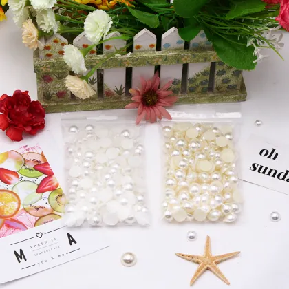 300pcs 4/6/8/10/12/14mm White Half Pearl Beads DIY Imitation Garment Beads Pearl ABS Half Round Beads Craft Scrapbook Beads